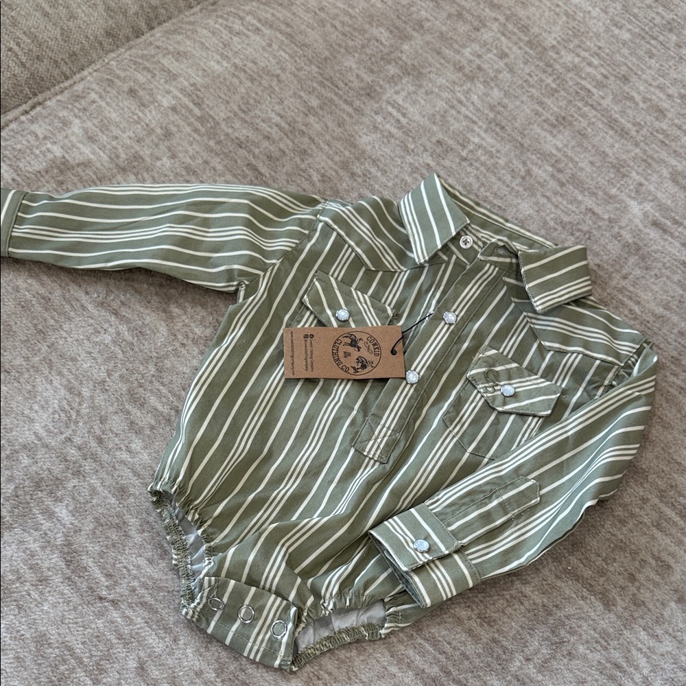 Green Striped Button Down Shirt for Kids